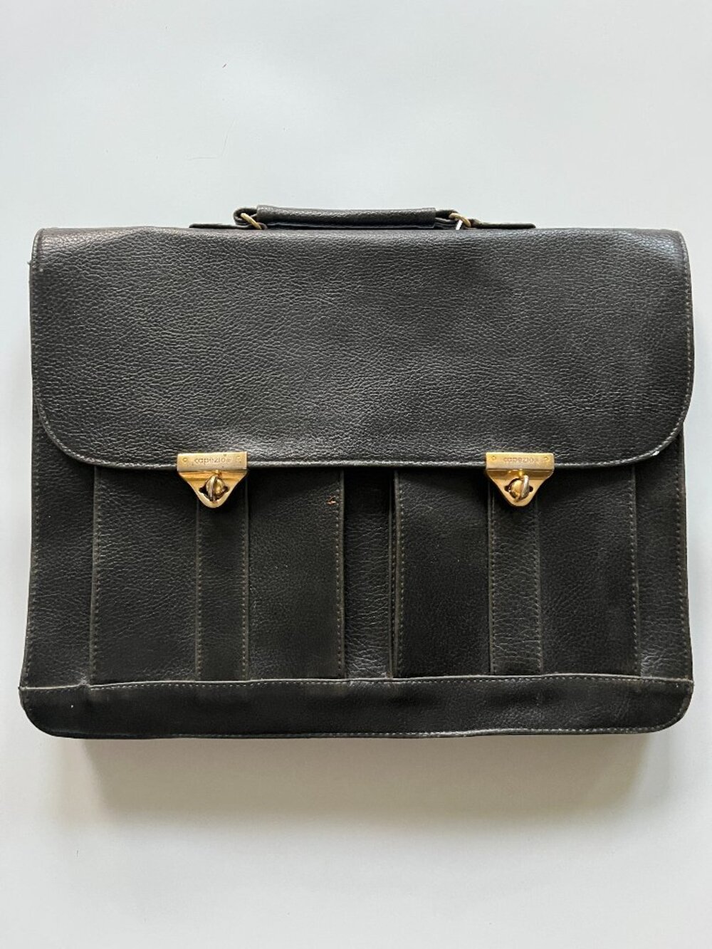 Rare Vintage Capezio Black Leather Crossbody Briefcase / Laptop Bag